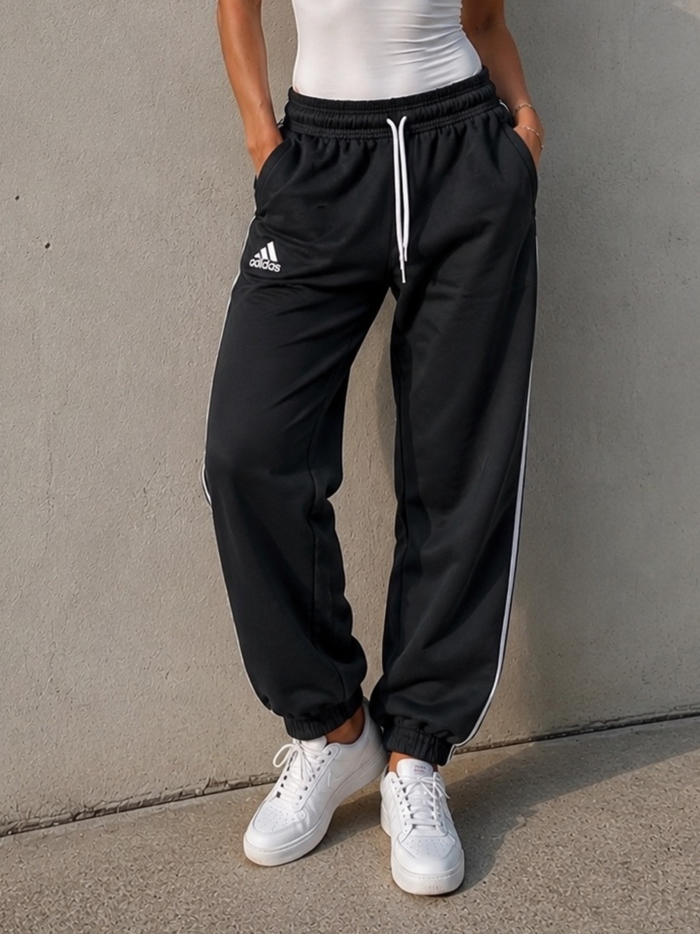 Adidas Women’s High-Rise Elastic-Waist Sweat Pants Straight Leg Black ($80) NWT